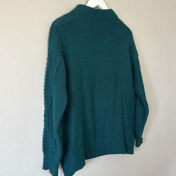 St John Bay winter knitted sweater royal green high necklines design ropes front - Picture 6 of 9